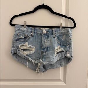 One teaspoon Distressed Light Blue Denim Shorts 27